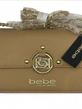 bebe Tan Crossbody with Gold Chain and Logo Hardware